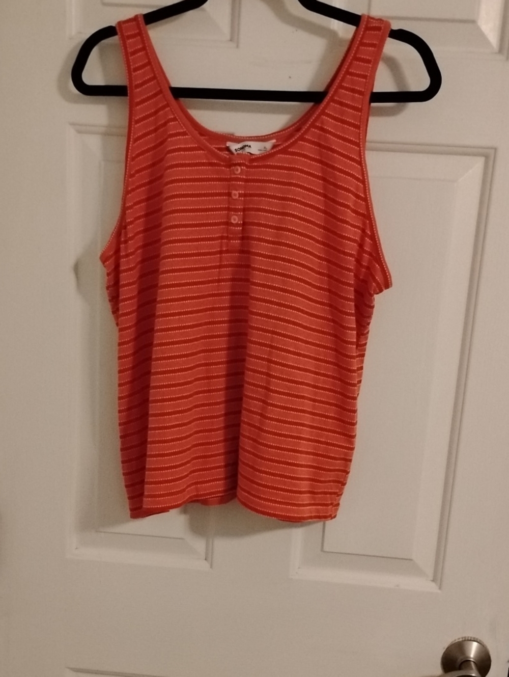 Sonoma Coral-Orange Striped Henley Tank
